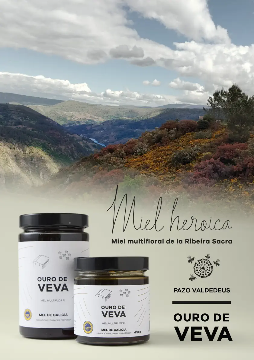 Cartel Miel heroica, edición especial Ouro de Veva de Pazo Valdedeus